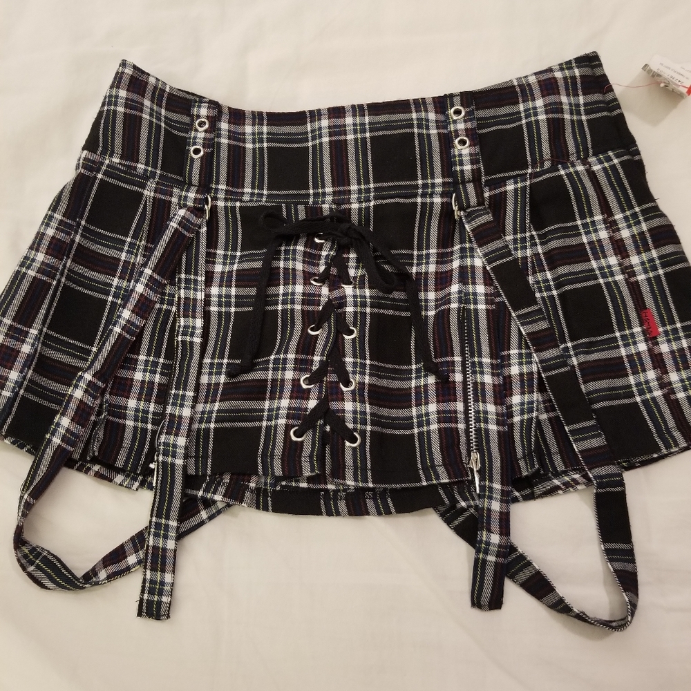 Brand New Vintage Tripp NYC  Plaid Suspender Skirt